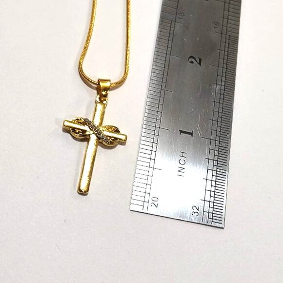 18k Gold Plated Necklace Infinity Cross Christian Zircon Valentines Gift - NEW main image 0